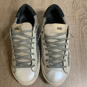 P448 White and Silver Glitter Sneakers